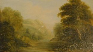 A 19th century oil on panel, river landscape, unsigned. 23x28cm