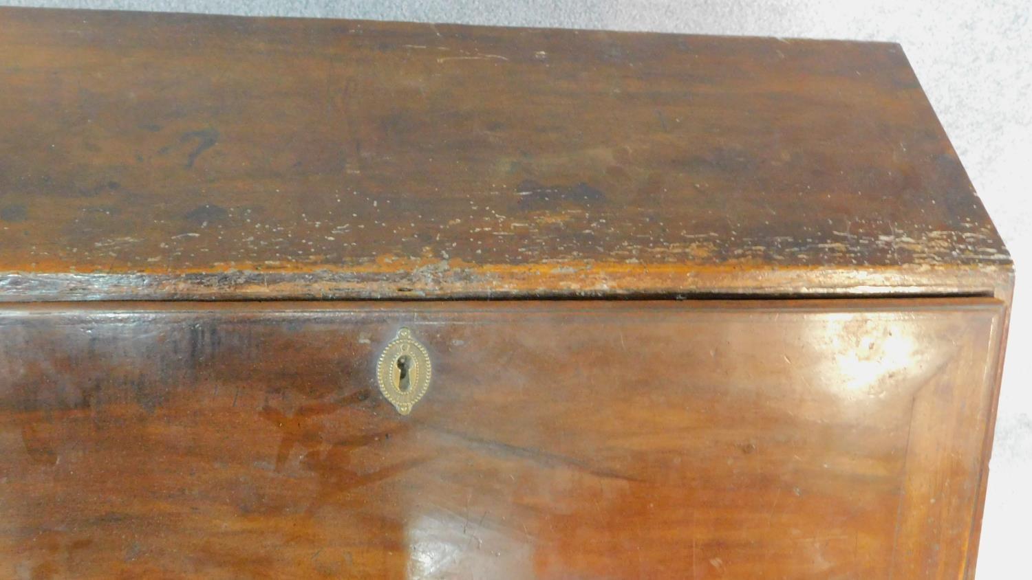 A Georgian mahogany bureau with fall front revealing fitted interior above four graduated drawers on - Image 6 of 7