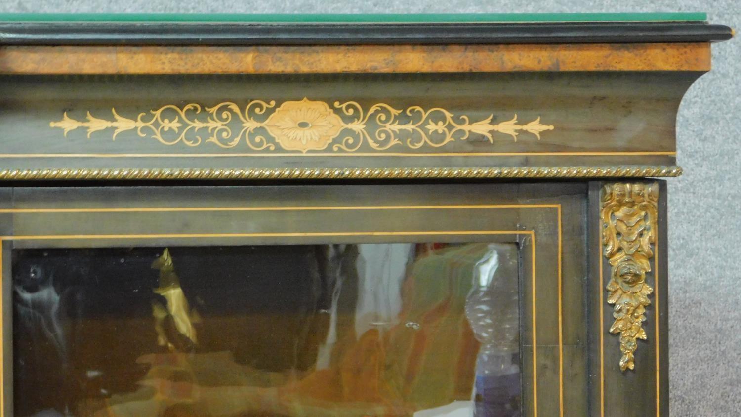 A late Victorian ebonised and satinwood inlaid credenza with ormolu mounts and central panel door - Image 4 of 6