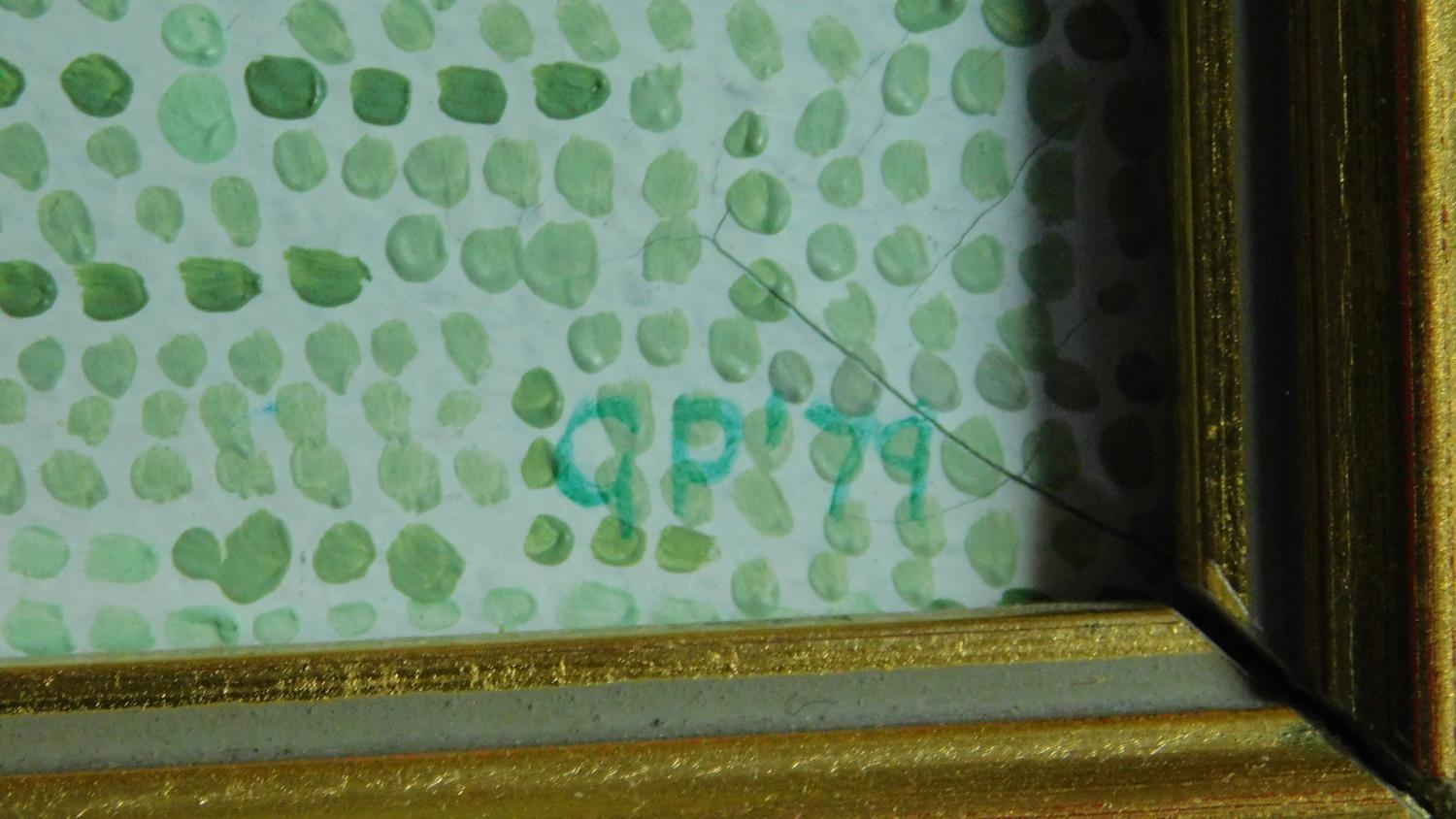 A gilt framed oil on canvas, pointilist style still life, monogrammed G.P. 75x65cm - Image 4 of 4