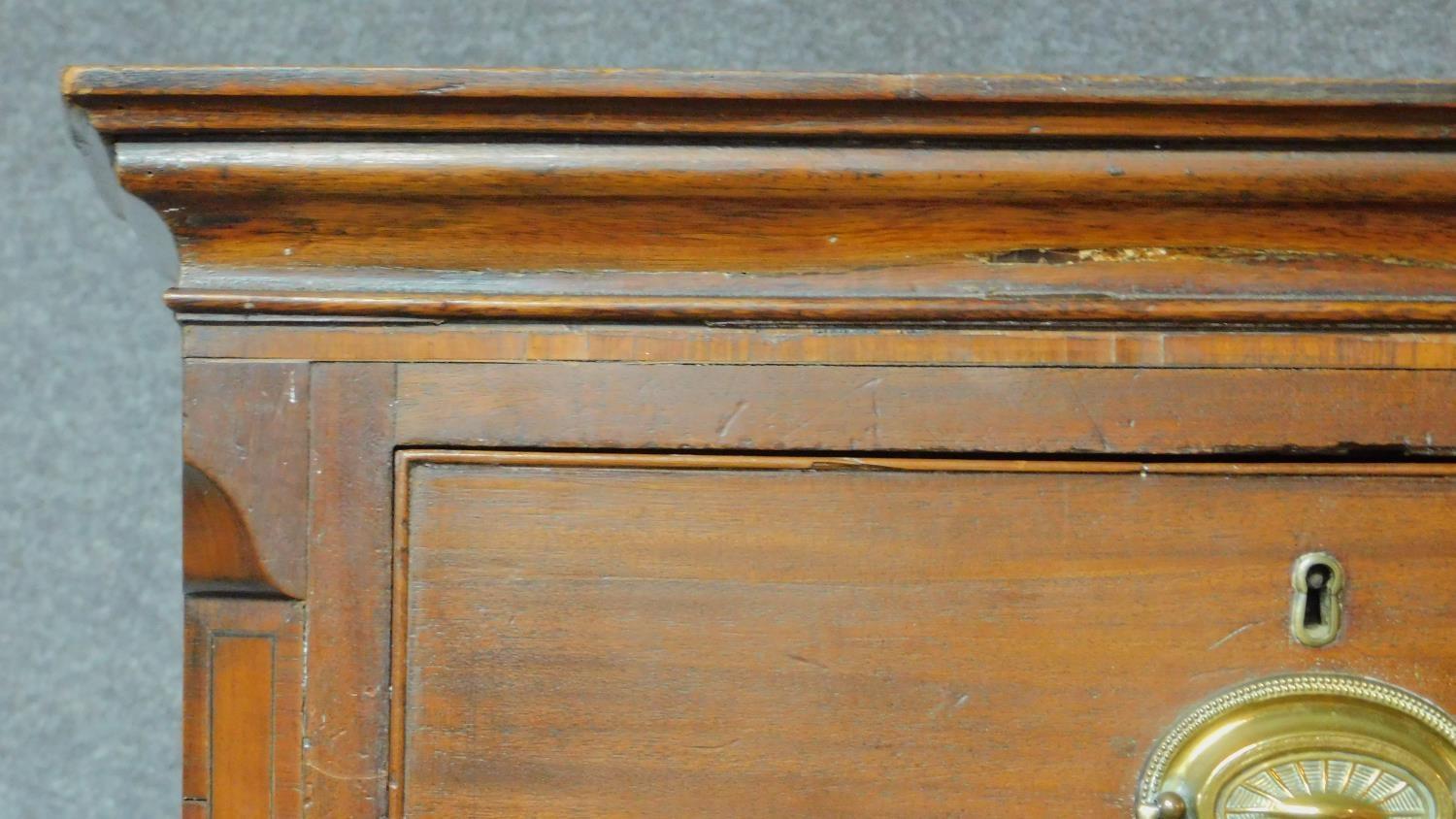 A Georgian mahogany chest on chest with satinwood and ebony inlay and brass plate handles on - Image 2 of 6