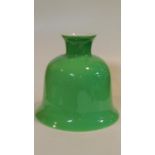 A vintage bell shaped opaque apple green blown glass ceiling pendant lampshade with white glass