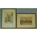 Two framed and glazed lithographs, both of Clifton College, 1898. Indistinctly signed 32x42cm