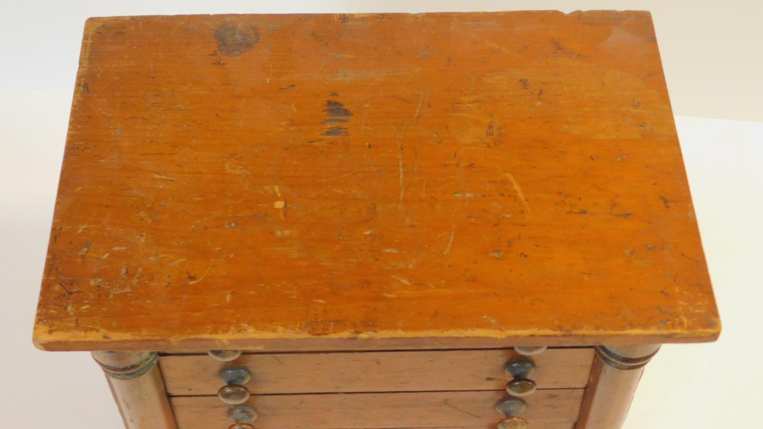 A 19th century miniature specimen Wellington chest of six drawers flanked by locking stiles in the - Image 4 of 5