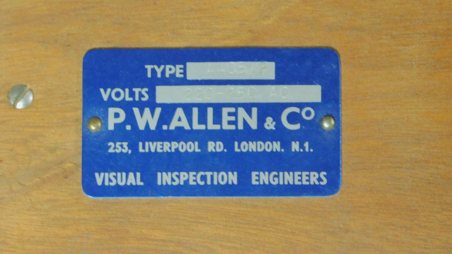 A wooden cased vintage P. W. Allen Ultra Violet inspection lamp. With makers label and handled - Image 4 of 5