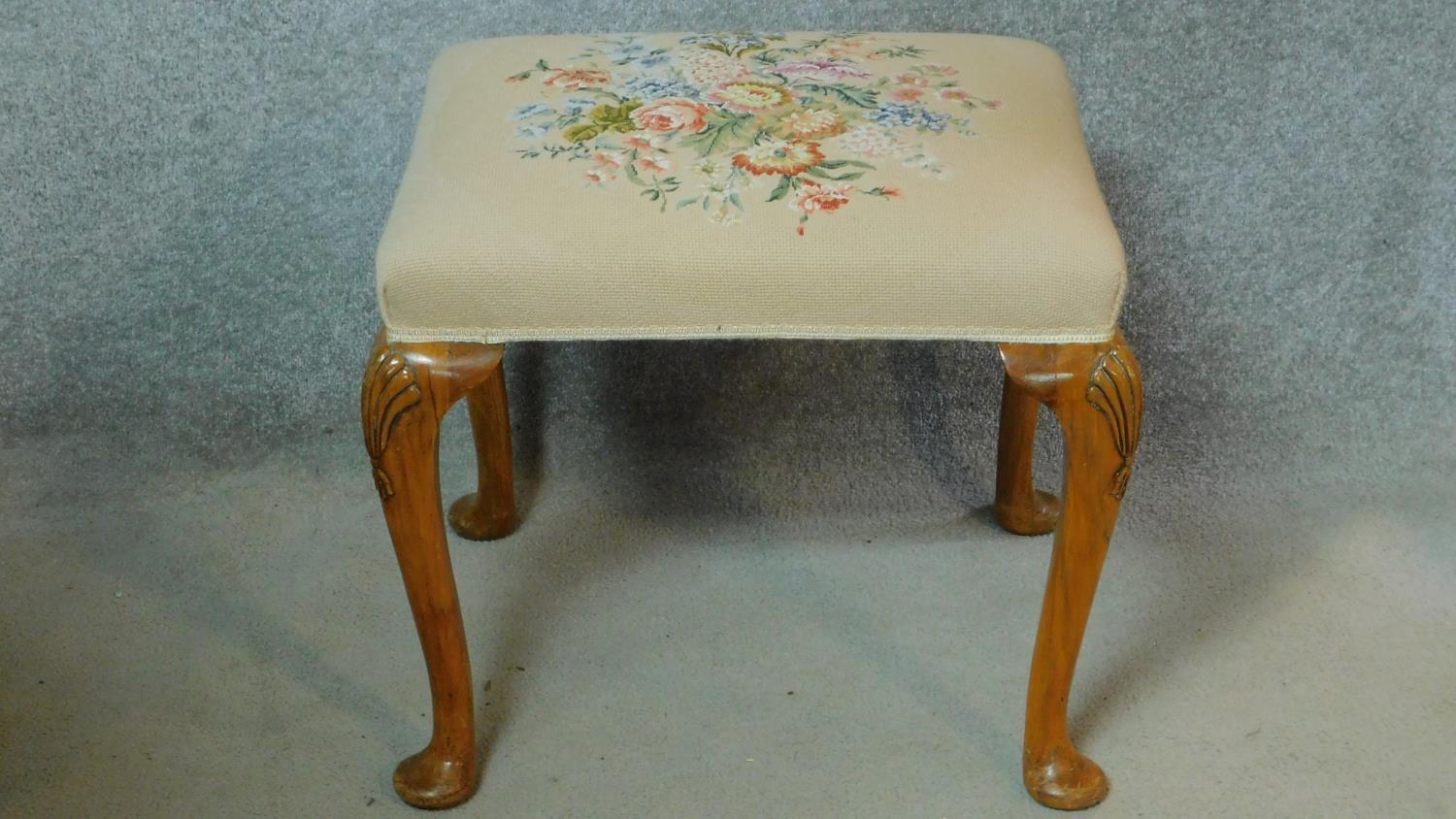 A 19th century mahogany Hepplewhite style armchair and a tapestry upholstered footstool. H.96cm - Image 5 of 7