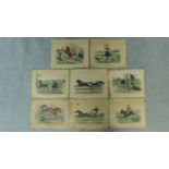 A set of eight 19th century unframed hand coloured lithographs, equine cartoon illustrations, all