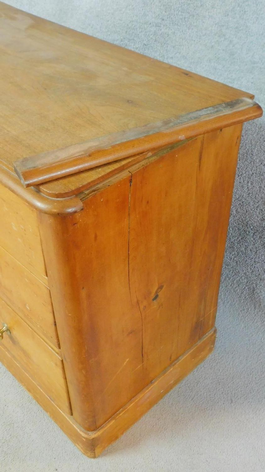 A Victorian pine chest of two short over two long drawers on plinth base. H.74 W.108 D.48cm - Image 5 of 5