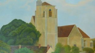 Edward Bright Bruce (American, 1879-1943) An unframed oil on canvas, a village church, signed.