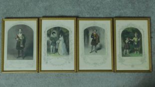 Four gilt framed and glazed antique hand coloured engravings of various William Shakespeare