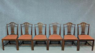 A set of six late 19th century mahogany Chippendale style dining chairs with vase shaped splat backs