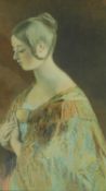 A carved gilt framed and glazed antique hand coloured lithograph of a young Queen Victoria 59x46cm