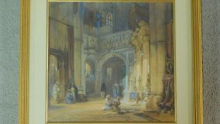 A framed and glazed watercolour, cathedral interior, unsigned. 42x42cm