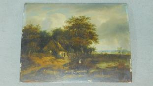 A 19th century unframed oil on board, cottage in a landscape, unsigned. 46x61cm