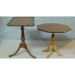 A mahogany Georgian style tripod table and a similar inlaid occasional table. H.63 W.60 D.40cm (