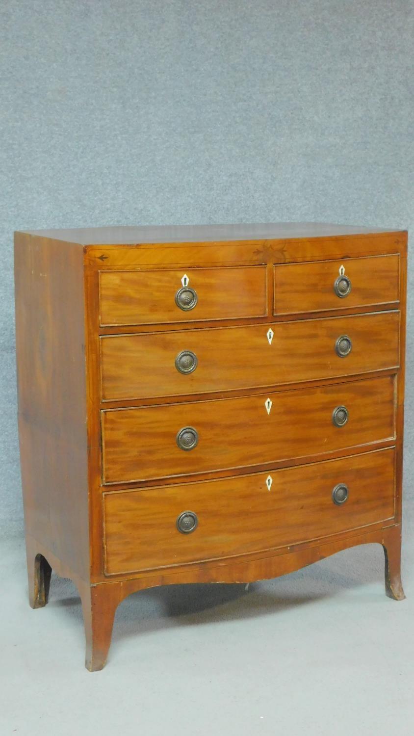 A Regency mahogany bowfronted chest of drawers with ebony inlay to the frieze and with ivory - Image 2 of 5