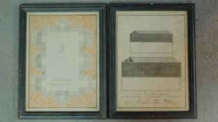 A framed and glazed 19th century ink and watercolour architectural drawings for Livia's tomb in