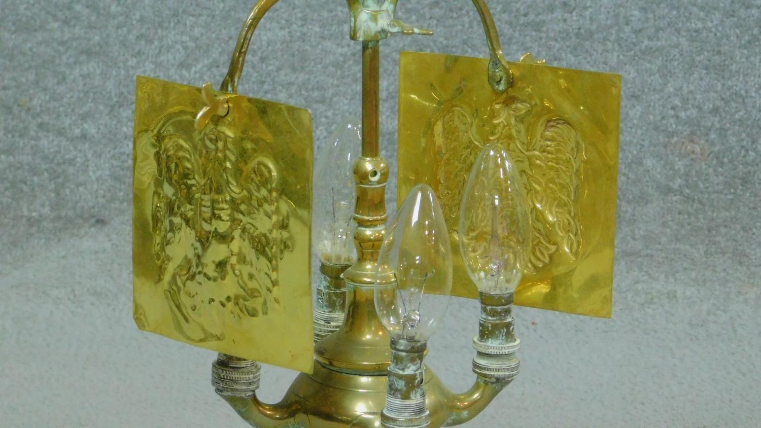 A 19th Century Italian brass lucerna, converted to electric, adjustable, four branch oil lamp. It - Image 3 of 5