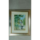 A framed and glazed Victorian coloured lithograph titled 'Feeding Polly' of a young girl in a