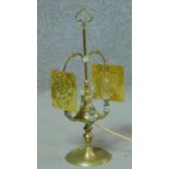A 19th Century Italian brass lucerna, converted to electric, adjustable, four branch oil lamp. It