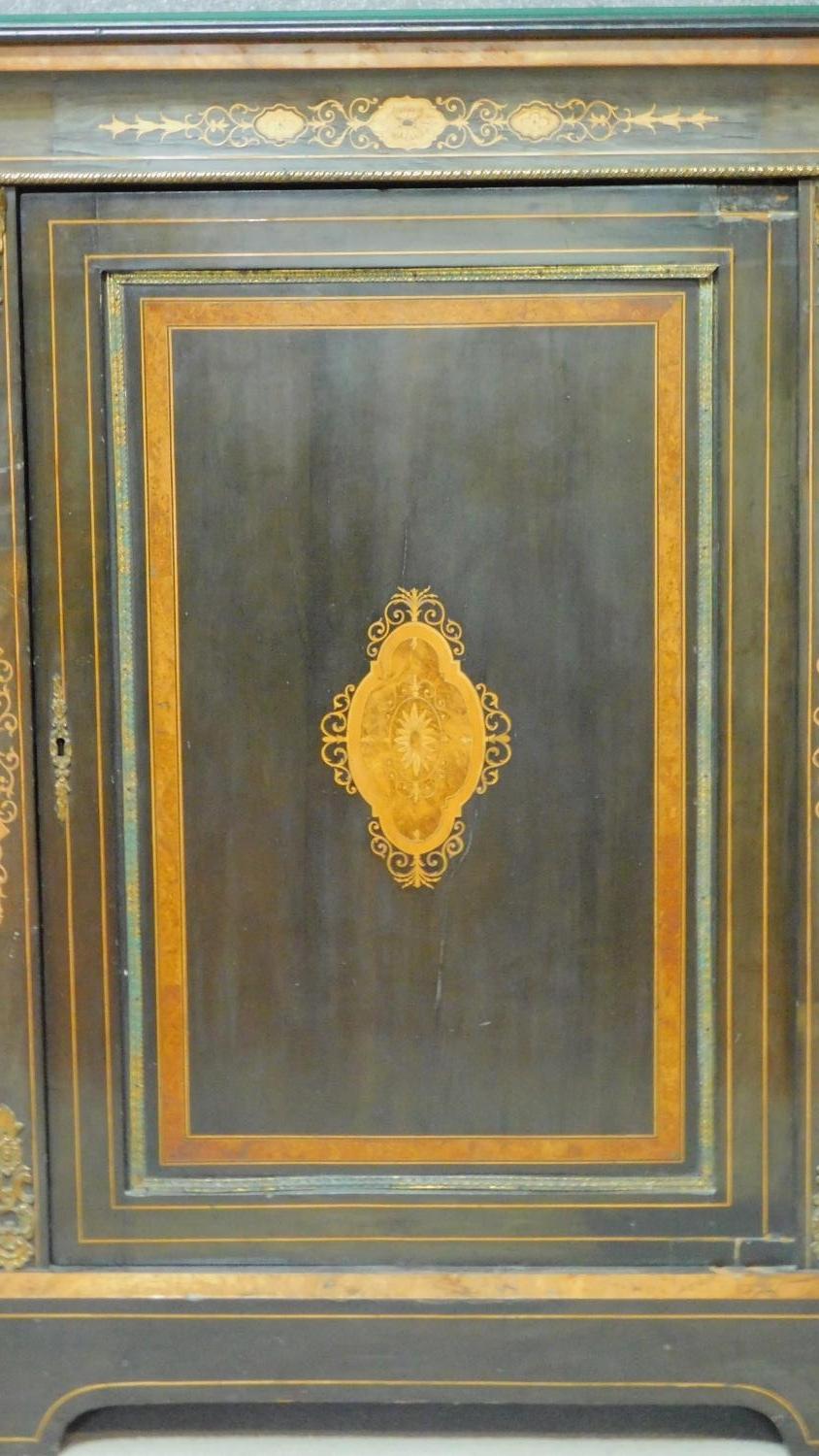 A late Victorian ebonised and satinwood inlaid credenza with ormolu mounts and central panel door - Image 6 of 6