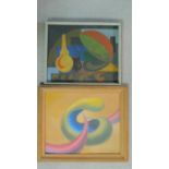 Two 20th century framed oils on board, abstract compositions, unsigned. 44x37cm