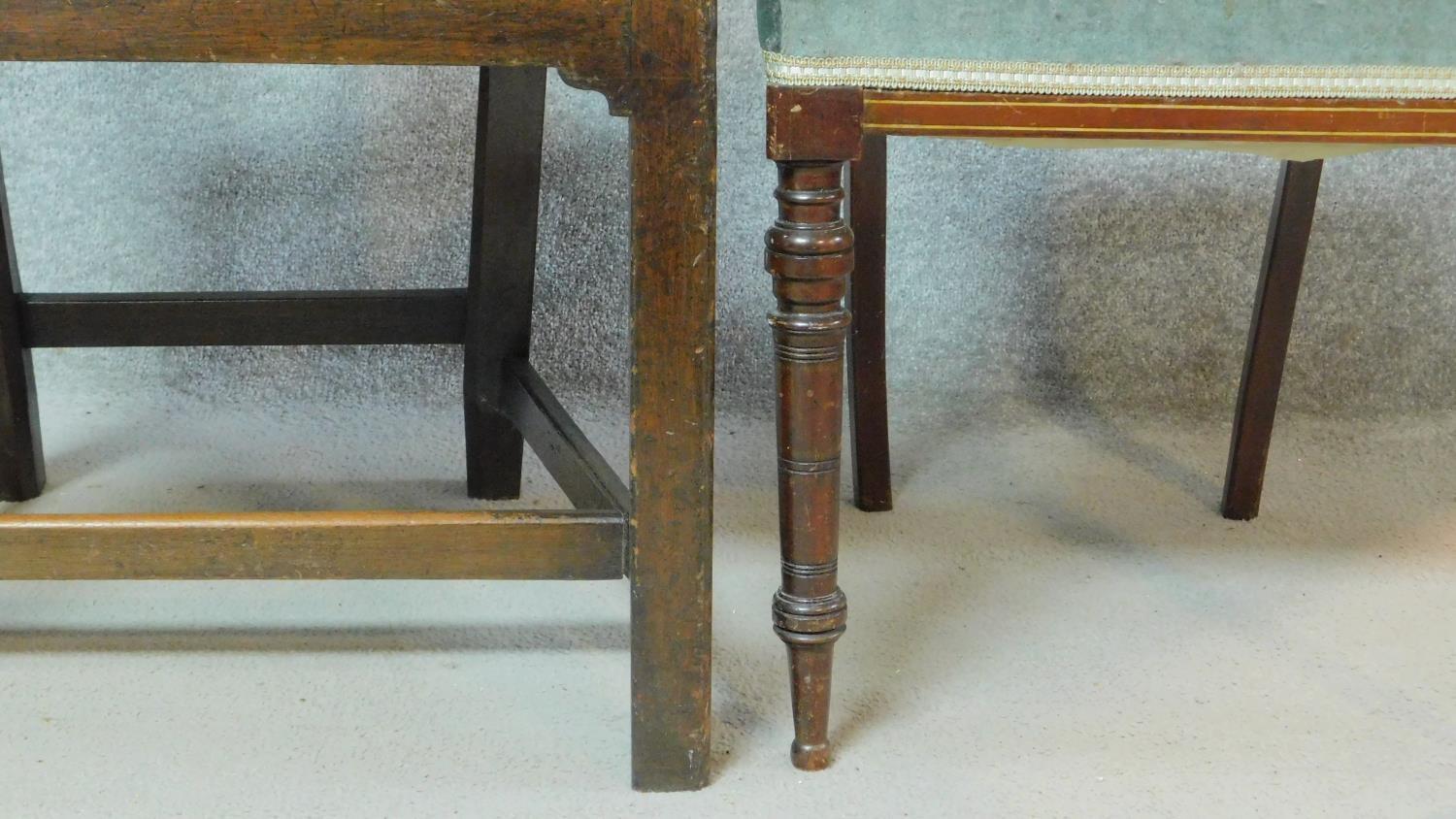 A Georgian mahogany dining chair on square stretchered supports together with a late Victorian - Image 6 of 6