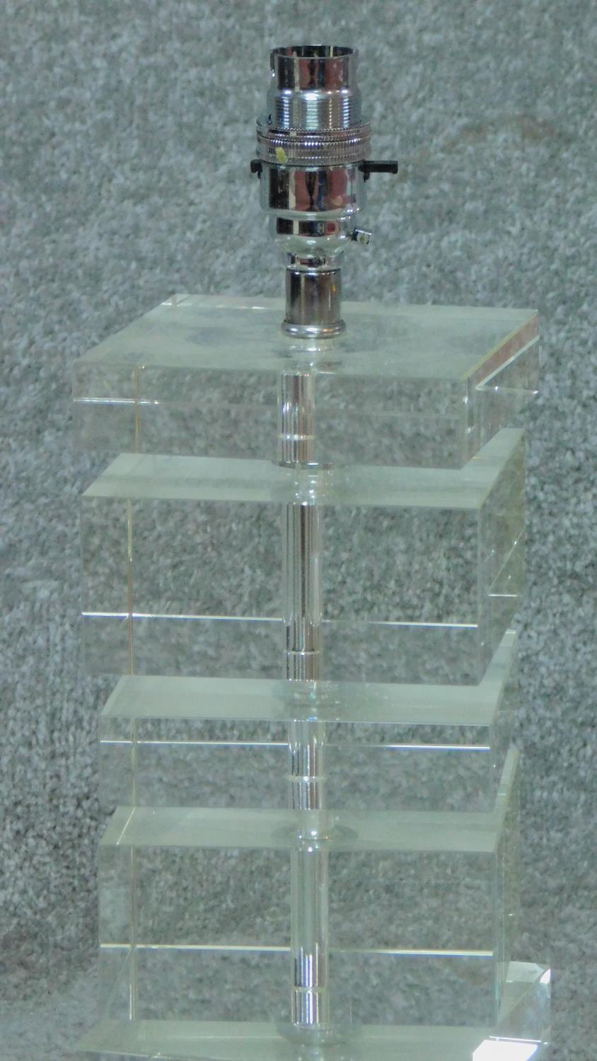 A pair of contemporary crystal stacked square block table lamps. H.46cm - Image 3 of 6