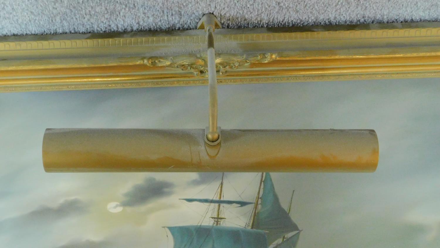 A large mid century gilt framed oil on canvas, galleon at sea, signed A Beardsley. 106x86cm - Image 6 of 9