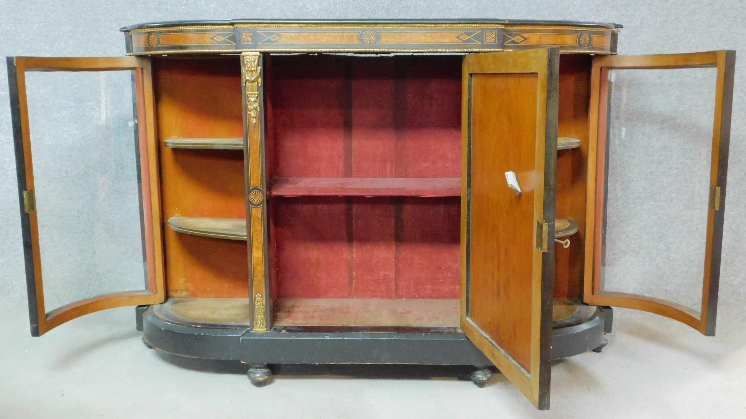 A Victorian ebonised and burr maple ormolu mounted credenza with satinwood, boxwood and ebony - Image 2 of 9