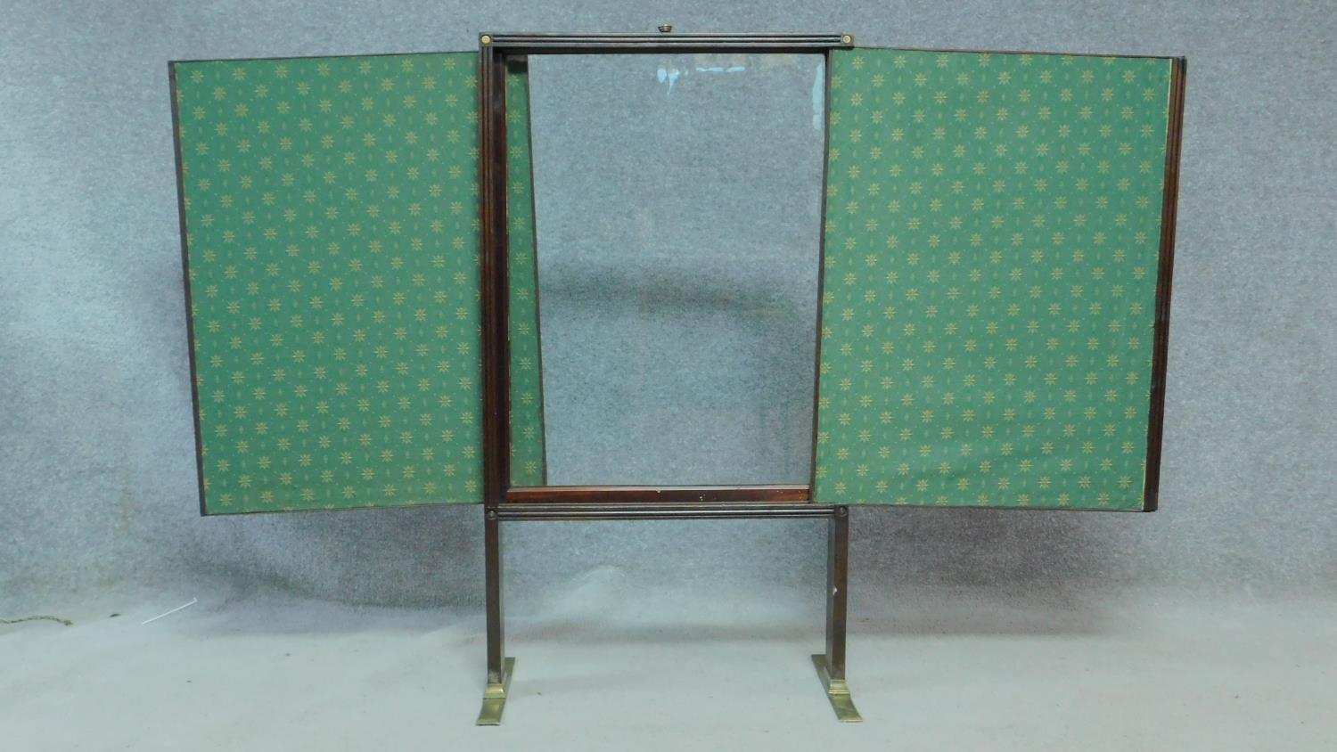 A Regency mahogany framed fire screen fitted with three sliding panels resting on brass platform - Image 3 of 4