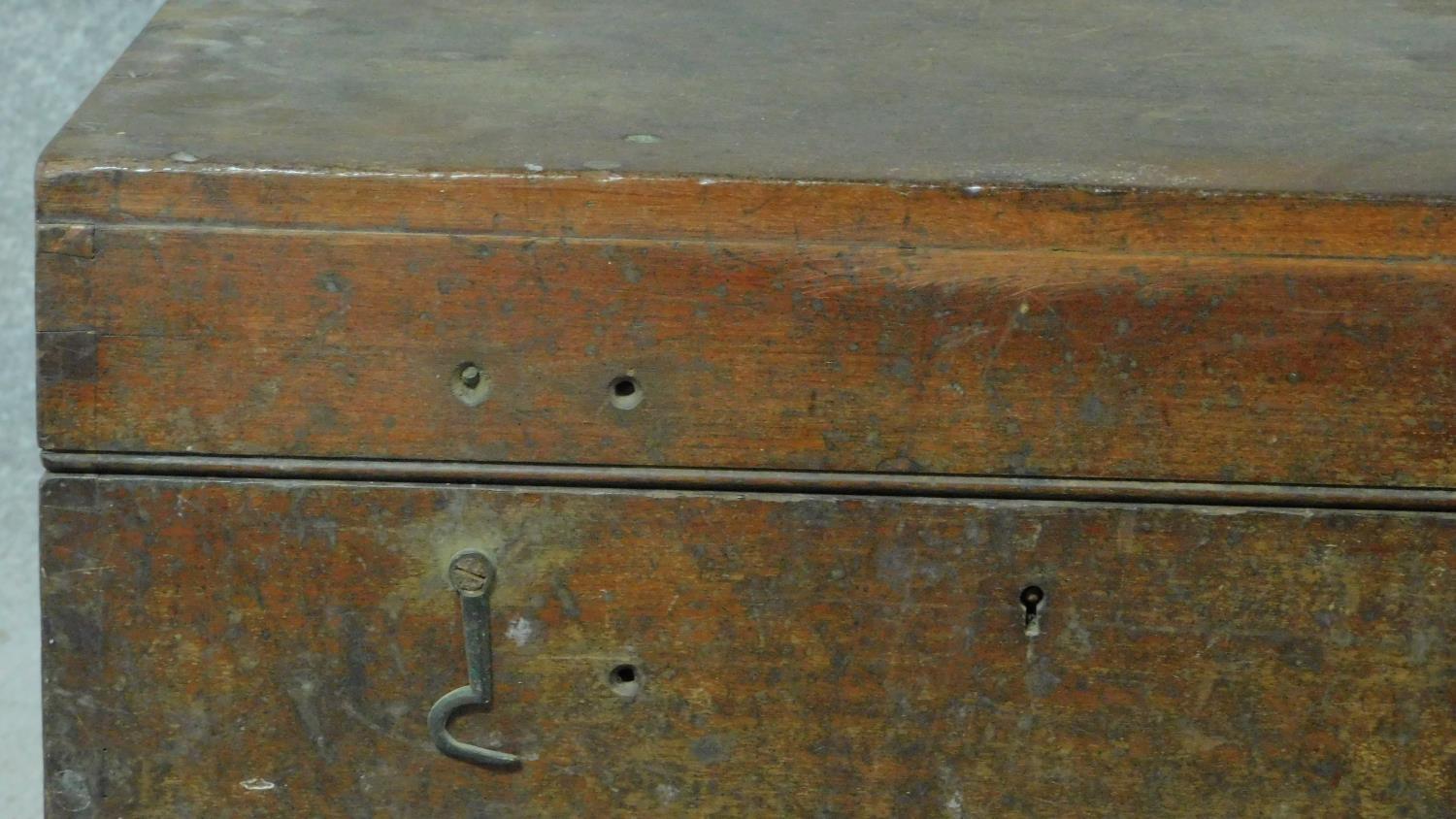 A small 19th century mahogany chest with twin brass carrying handles. H.34 W.48 D.34cm - Image 4 of 4