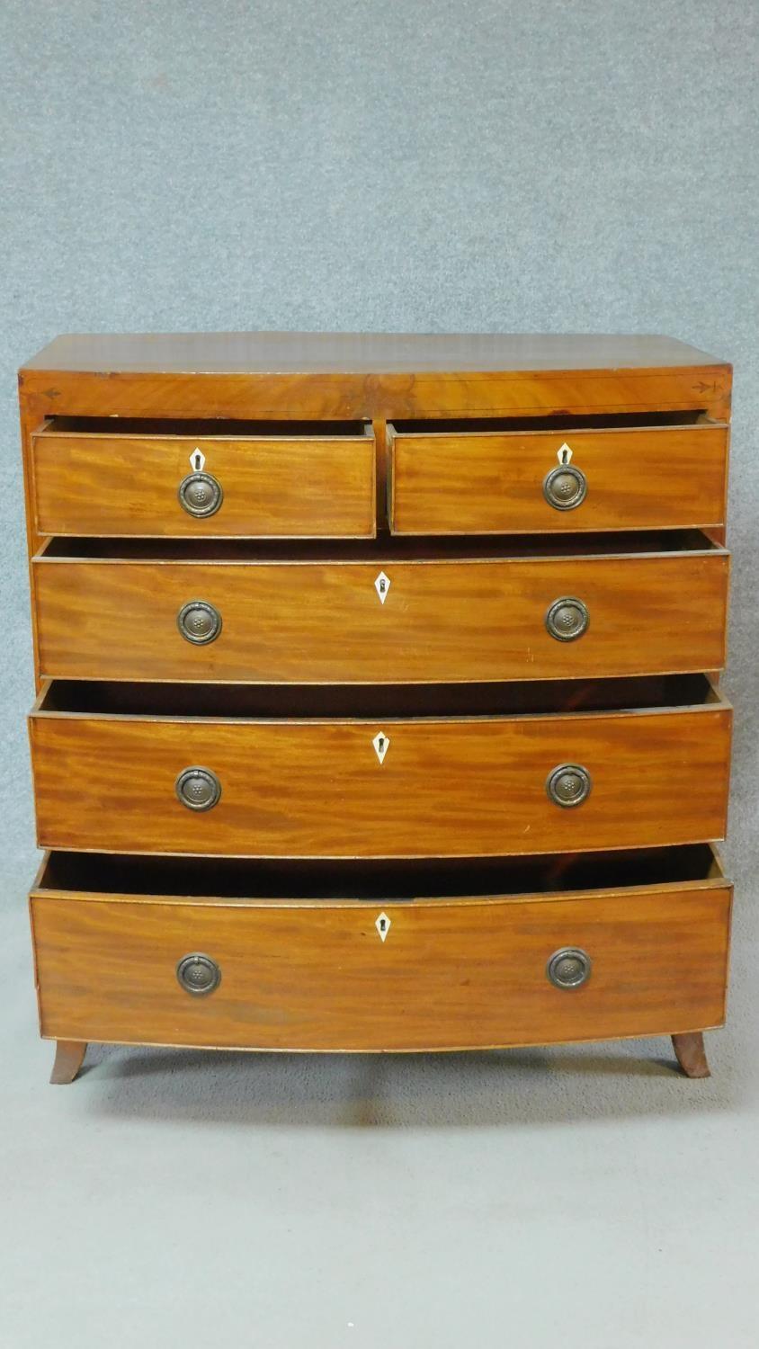A Regency mahogany bowfronted chest of drawers with ebony inlay to the frieze and with ivory - Image 3 of 5