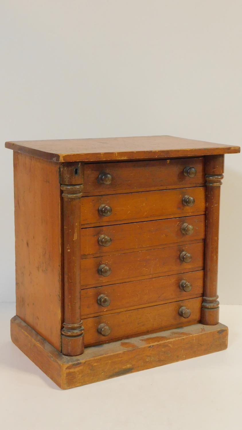 A 19th century miniature specimen Wellington chest of six drawers flanked by locking stiles in the - Image 2 of 5