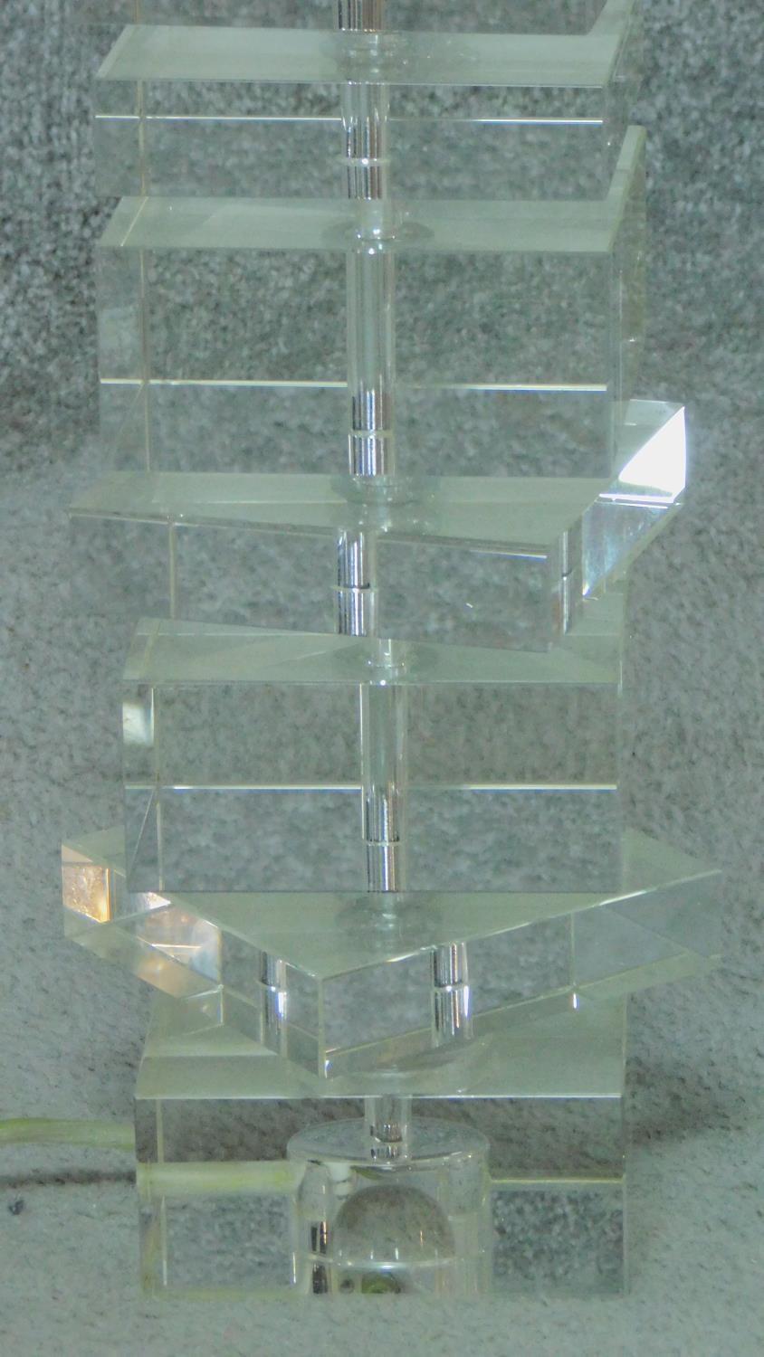 A pair of contemporary crystal stacked square block table lamps. H.46cm - Image 2 of 6