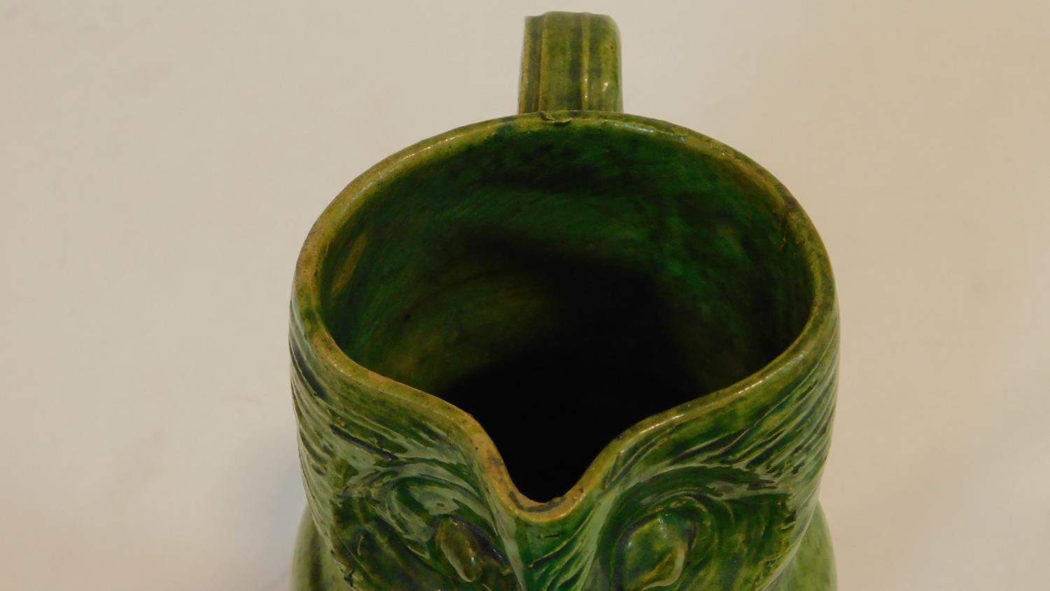 An antique Farnham Pottery type green glaze Harris Owl Jug. H.19cm - Image 4 of 6