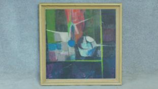 James Burr, a large framed oil on board, abstract composition, signed to the back. 89x89cm