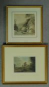 A 19th century framed and glazed watercolour, figure in a mountainous landscape, unsigned, and a