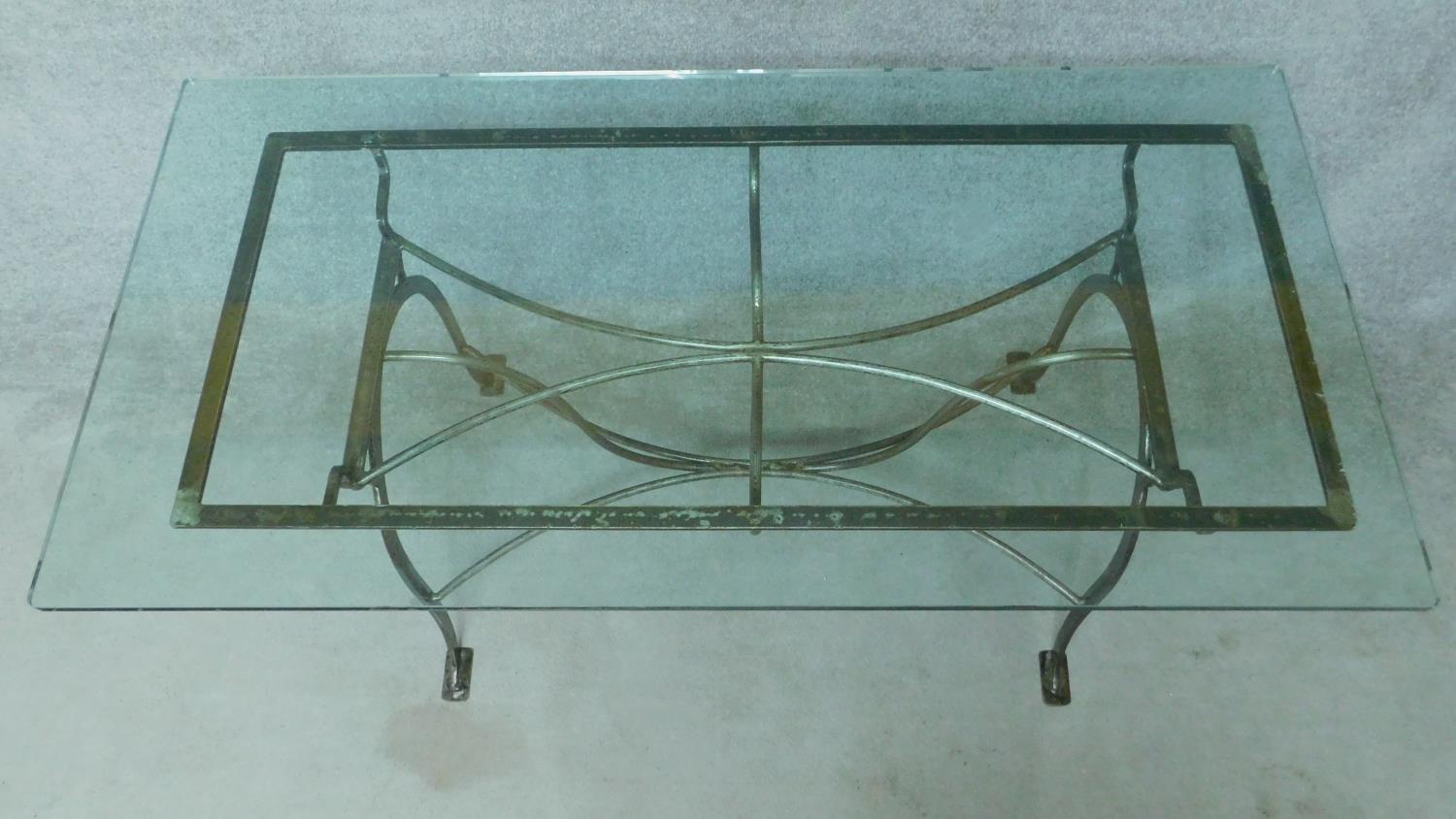 A wrought iron conservatory table with plate glass top. H.77 W.160 D.80cm - Image 2 of 4