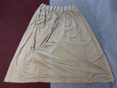Withdrawn - A pair of heavy beige velvet lined curtains with rope swag detailing to the top. H.253 W