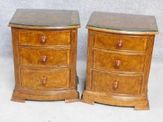 A pair of Georgian style burr elm and crossbanded bedside chests on bracket feet, by Frank Hudson.