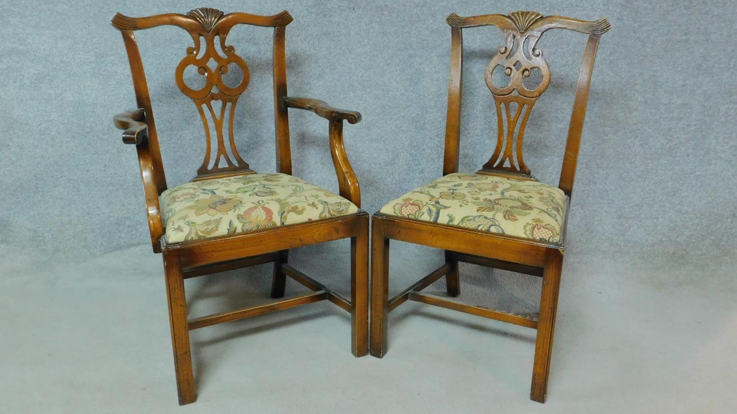 A set of eight 20th century Chippendale style oak dining chairs with pierced splat back and drop - Image 2 of 4