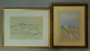 A framed and glazed watercolour, mountainous landscape, signed and a similar cliff top scene,