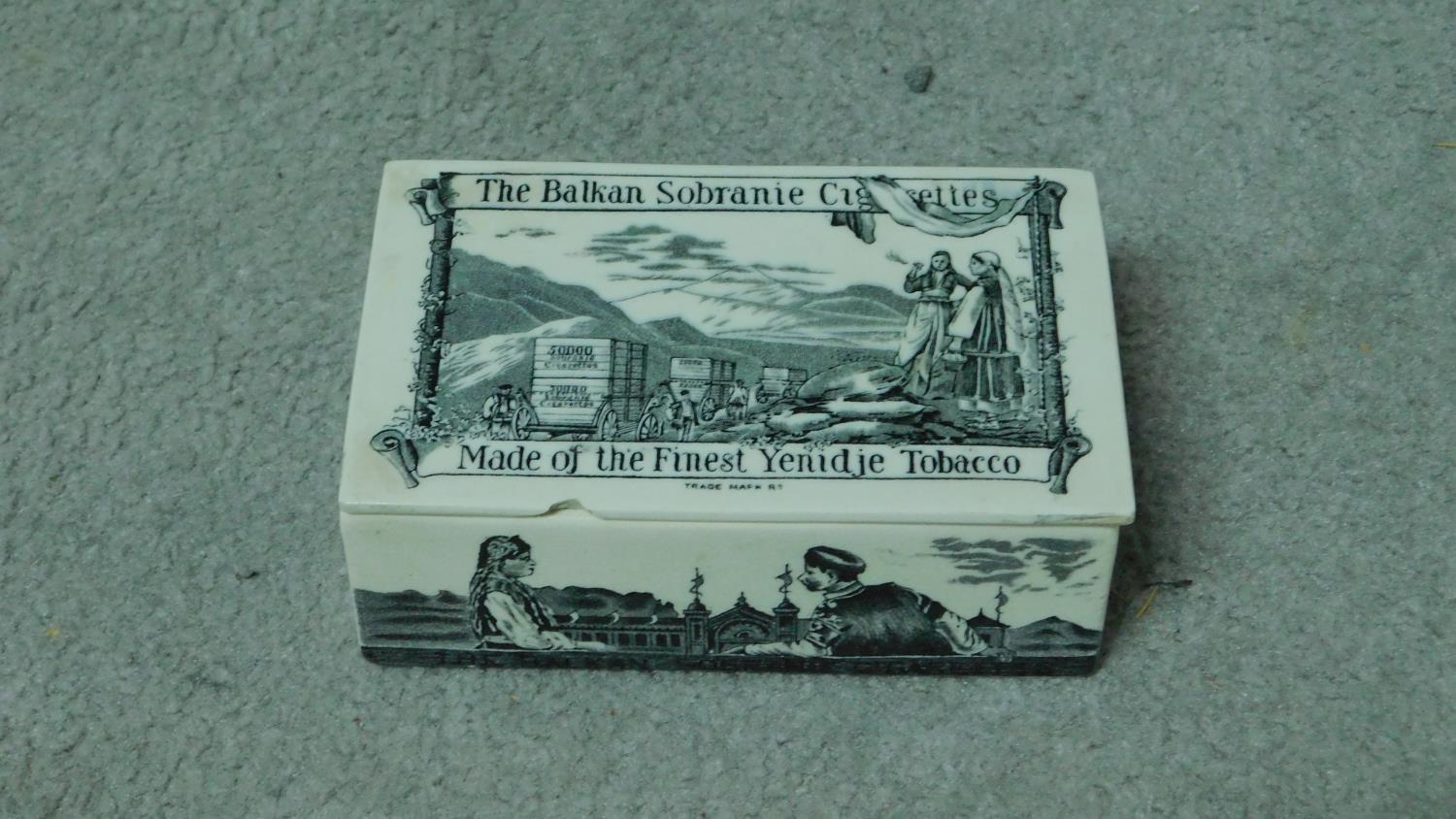 An antique ceramic transfer printed advertising box for 'The Balkan Sobranie Cigarettes' - Made of