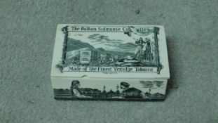 An antique ceramic transfer printed advertising box for 'The Balkan Sobranie Cigarettes' - Made of