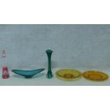 A miscellaneous collection of vintage coloured glass. Including a cut to clear cranberry glass