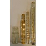 A collection of antique glass bottles. Including three 19th century cut glass and gilded