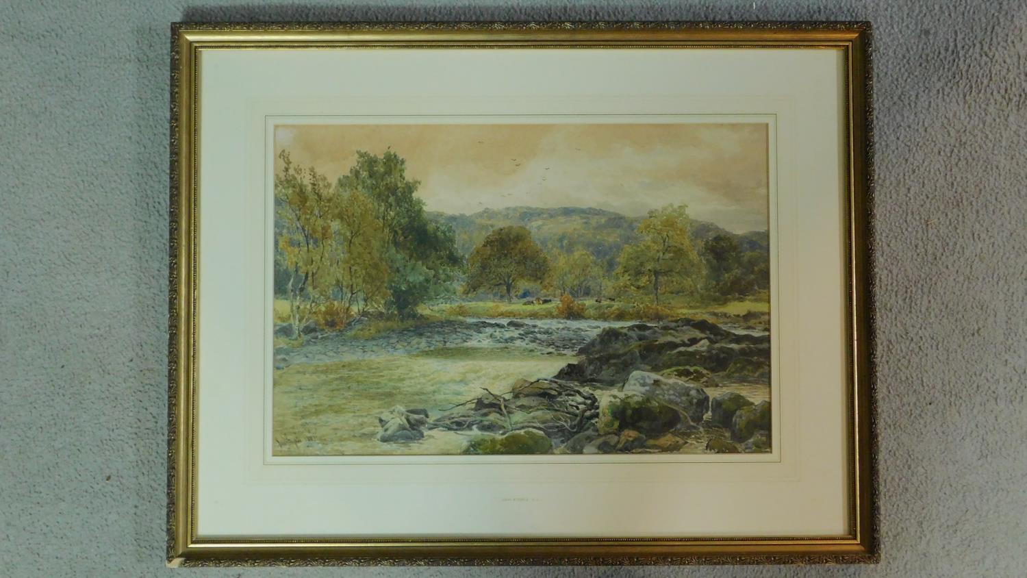 A 19th century framed and glazed watercolour, river in a landscape, signed by British artist John - Image 2 of 5