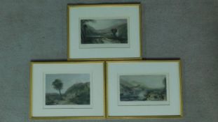 Three 19th century framed and glazed lithographs, hand coloured Turner landscapes. 32x42cm
