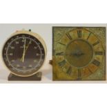 A vintage desk top stop clock along with a 19th century longcase clock brass dial and movement.